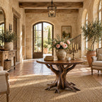 Tree Root Pedestal Foyer Table, Round Solid Wood Entryway Table with Carved Branching Root Base