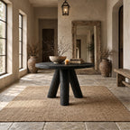 Rustic Round Foyer Table with Three Chunky Log Legs, Solid Wood Entryway Table for Hall and Stairs