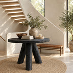 Rustic Round Foyer Table with Three Chunky Log Legs, Solid Wood Entryway Table for Hall and Stairs
