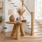 Rustic Round Foyer Table with Three Chunky Log Legs, Solid Wood Entryway Table for Hall and Stairs