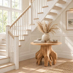 Organic Root Base Round Foyer Table, Sculptural Solid Wood Entryway Accent Table for Living Room