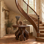 Organic Root Base Round Foyer Table, Sculptural Solid Wood Entryway Accent Table for Living Room