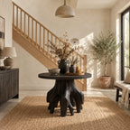 Organic Root Base Round Foyer Table, Sculptural Solid Wood Entryway Accent Table for Living Room