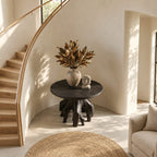 Organic Root Base Round Foyer Table, Sculptural Solid Wood Entryway Accent Table for Living Room
