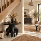 Organic Root Base Round Foyer Table, Sculptural Solid Wood Entryway Accent Table for Living Room