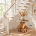 Organic Root Base Round Foyer Table, Sculptural Solid Wood Entryway Accent Table for Living Room