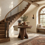 Tree Stump Pedestal Round Entryway Table, Rustic Modern Solid Wood Foyer Accent Table for Hallway