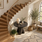 Tree Stump Pedestal Round Entryway Table, Rustic Modern Solid Wood Foyer Accent Table for Hallway