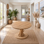 Round Entryway Table with Carved Tree Branch Pedestal on Disc Base, Solid Wood Foyer Table