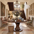 Round Entryway Table with Carved Tree Branch Pedestal on Disc Base, Solid Wood Foyer Table