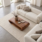 Organic Capsule Coffee Table with Open Storage Tunnel, Rounded Loop Solid Wood Center Table
