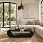 Organic Capsule Coffee Table with Open Storage Tunnel, Rounded Loop Solid Wood Center Table