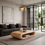 Organic Capsule Coffee Table with Open Storage Tunnel, Rounded Loop Solid Wood Center Table