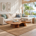 Organic Free Form Coffee Table on Twin Sculpted Pedestals, Cloud Shape Solid Wood Slab Table