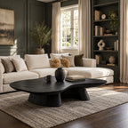 Organic Free Form Coffee Table on Twin Sculpted Pedestals, Cloud Shape Solid Wood Slab Table