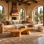 Organic Free Form Coffee Table on Twin Sculpted Pedestals, Cloud Shape Solid Wood Slab Table