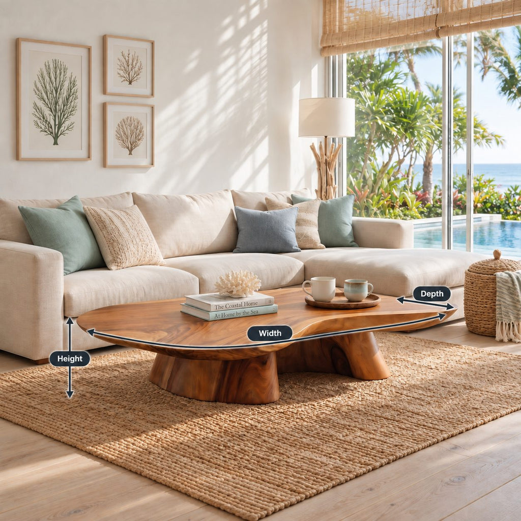 Organic Free Form Coffee Table on Twin Sculpted Pedestals, Cloud Shape Solid Wood Slab Table