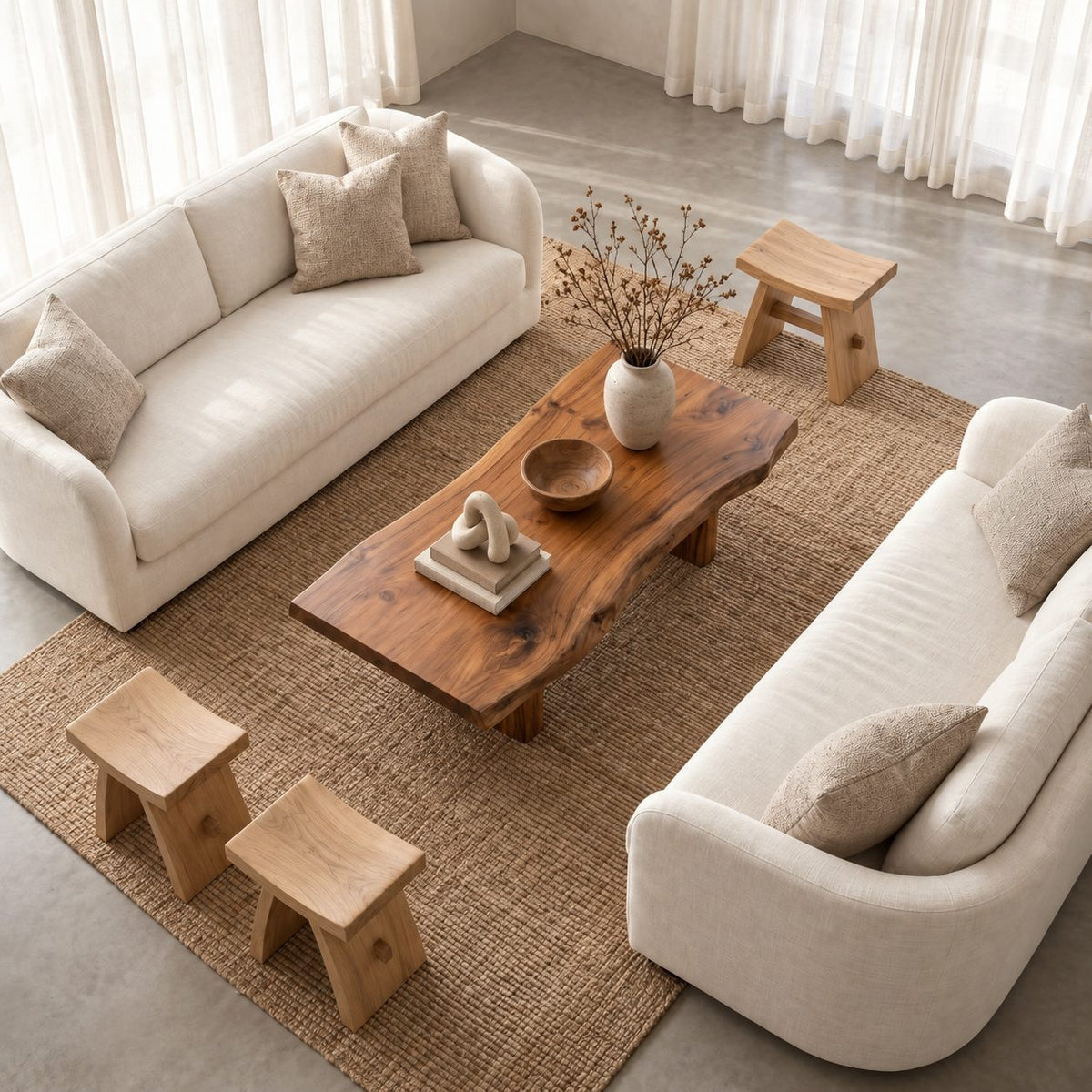 Rustic Live Edge Coffee Table on Two Block Legs, Simple Solid Wood Slab Center Table for Living Room