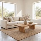 Rustic Live Edge Coffee Table on Two Block Legs, Simple Solid Wood Slab Center Table for Living Room