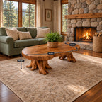 Rustic Root Base Coffee Table with Thick Peanut Shaped Slab Top, Handcrafted Solid Wood Accent Table