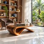 Sculptural Wave Base Coffee Table with Oval Top, Flowing Ribbon Solid Wood Living Room Table