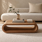Low Hoop Coffee Table, Continuous Rounded Loop Solid Wood Center Table with Open Middle