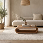 Low Hoop Coffee Table, Continuous Rounded Loop Solid Wood Center Table with Open Middle