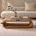 Low Hoop Coffee Table, Continuous Rounded Loop Solid Wood Center Table with Open Middle
