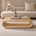 Low Hoop Coffee Table, Continuous Rounded Loop Solid Wood Center Table with Open Middle