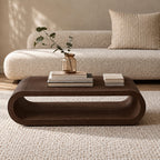 Low Hoop Coffee Table, Continuous Rounded Loop Solid Wood Center Table with Open Middle