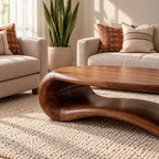 Sculptural Loop Coffee Table, Oval Solid Wood Center Table with Open Curved Form for Living Room