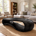 Sculptural Loop Coffee Table, Oval Solid Wood Center Table with Open Curved Form for Living Room