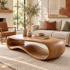 Sculptural Loop Coffee Table, Oval Solid Wood Center Table with Open Curved Form for Living Room