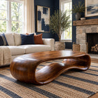 Sculptural Loop Coffee Table, Oval Solid Wood Center Table with Open Curved Form for Living Room