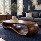 Sculptural Loop Coffee Table, Oval Solid Wood Center Table with Open Curved Form for Living Room