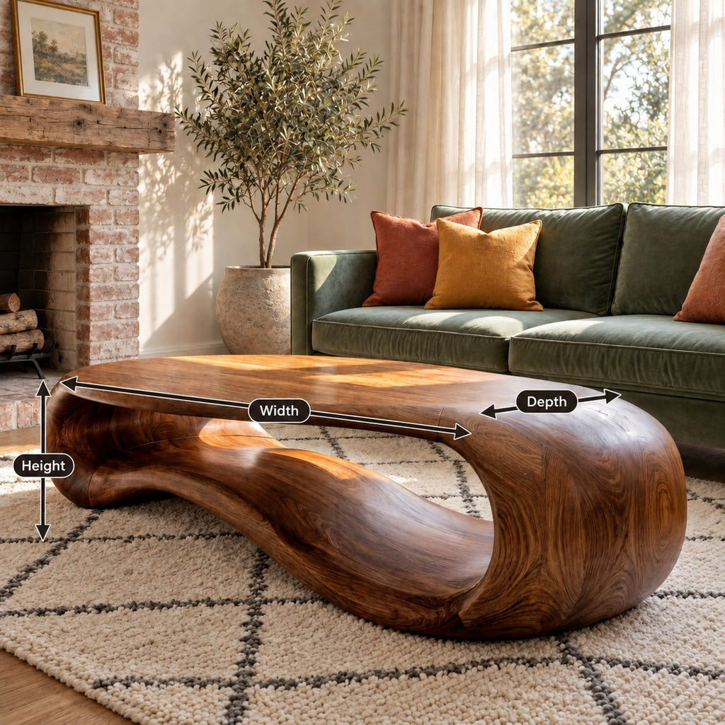 Sculptural Loop Coffee Table, Oval Solid Wood Center Table with Open Curved Form for Living Room