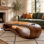 Sculptural Loop Coffee Table, Oval Solid Wood Center Table with Open Curved Form for Living Room