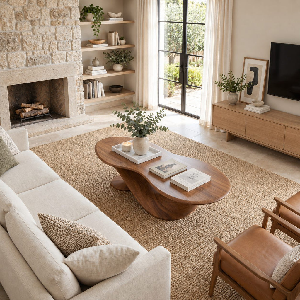 Oval Coffee Table on a Twisted Sculptural Base, Organic Solid Wood Center Table for Living Room