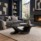 Oval Coffee Table on a Twisted Sculptural Base, Organic Solid Wood Center Table for Living Room