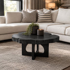 Live Edge Round Coffee Table with Cross Panel Base, Natural Slab Solid Wood Table for Living Room