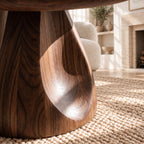 Round Pedestal Coffee Table with Carved Tapered Base, Minimalist Solid Wood Center Table for Lounge