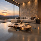 Live Edge Coffee Table, Oversized Organic Slab Low Center Table in Solid Wood for Modern Living Room