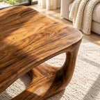 Mid Century Coffee Table with Open Carved Loop Legs, Sculptural Solid Wood Table for Living Room