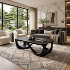 Mid Century Coffee Table with Open Carved Loop Legs, Sculptural Solid Wood Table for Living Room