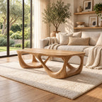 Mid Century Coffee Table with Open Carved Loop Legs, Sculptural Solid Wood Table for Living Room