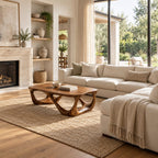 Mid Century Coffee Table with Open Carved Loop Legs, Sculptural Solid Wood Table for Living Room
