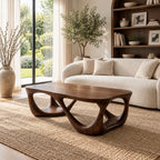 Mid Century Coffee Table with Open Carved Loop Legs, Sculptural Solid Wood Table for Living Room