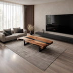 Live Edge Coffee Table with Split Slab Top, Rustic Solid Wood Center Table on Sled Style Legs