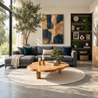 Organic Round Coffee Table on Block Legs, Natural Slab Solid Wood Low Center Table for Living Room