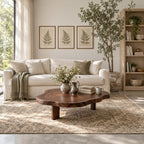 Organic Round Coffee Table on Block Legs, Natural Slab Solid Wood Low Center Table for Living Room